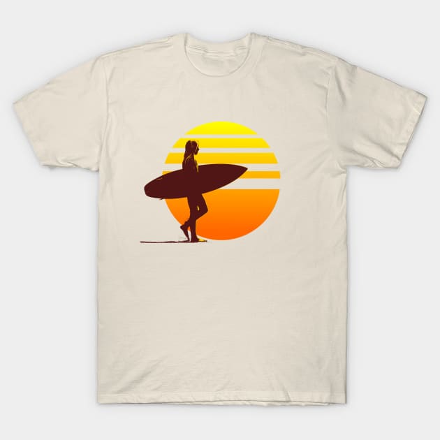 Surfer Girl Sunset T-Shirt by AKdesign